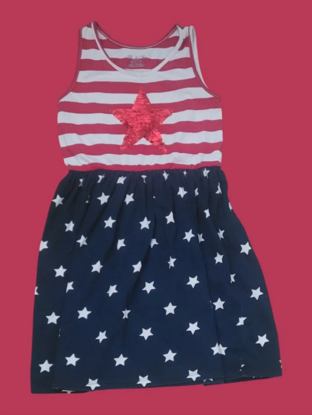 The Children's Place Girl's Red White and Navy Star Striped SleevelessTank Dress - Picture 2 of 11